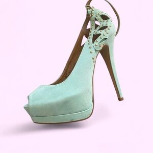JustFab Mint Green Peep-Toe Heels